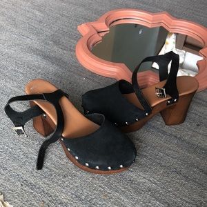 Italian Leather Clog Sandals Ankle Strap